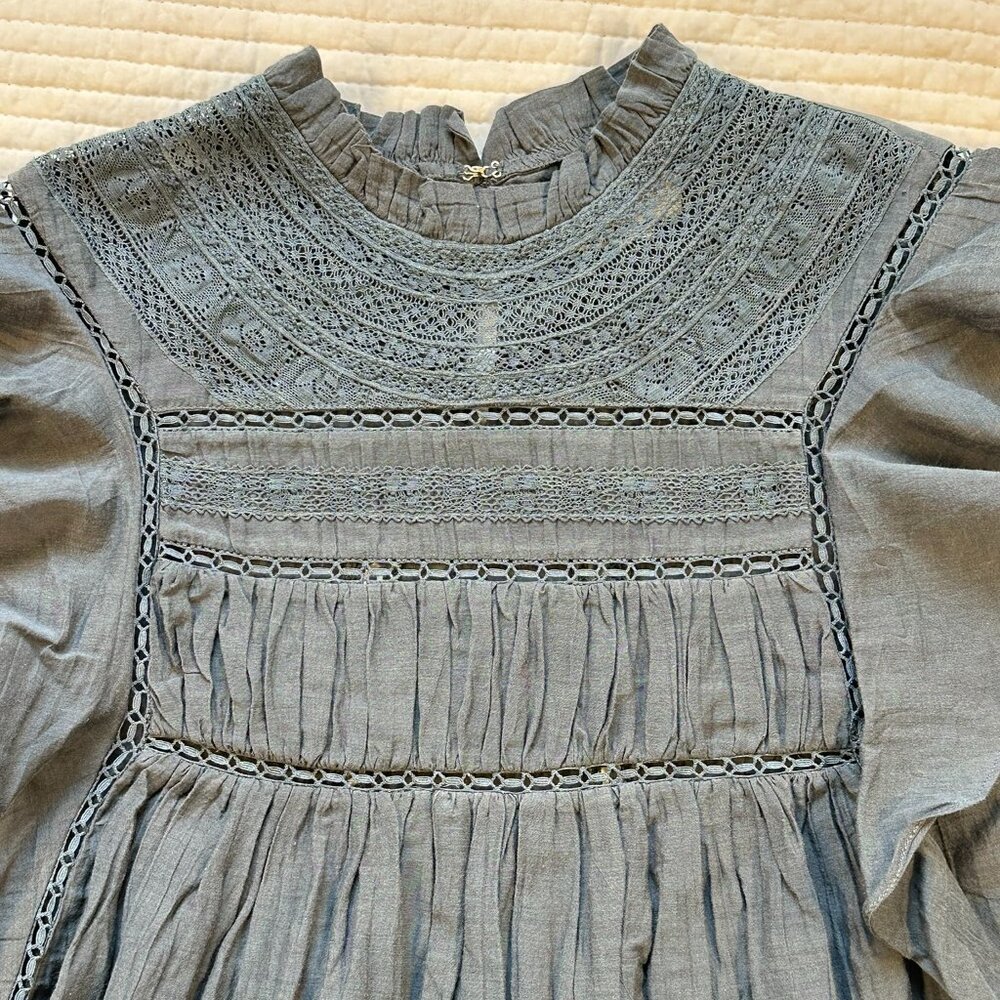 Isabel Marant Étoile Lace Ruffle Blouse Blue Size 34 Boho Cotton Top - Picture 6 of 14